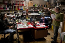 Dražen Dragojević, Darko Herič, Janez Janša (I) on the set of Jaz sem Janez Janša (2012).