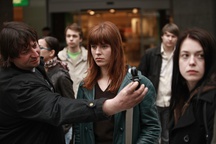 Aleš Belak, Nina Ivanišin Janežič, Maruša Kink na snemanju filma Slovenka (2009).